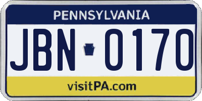 PA license plate JBN0170