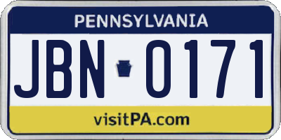 PA license plate JBN0171