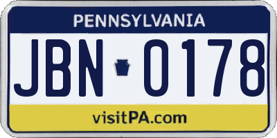 PA license plate JBN0178