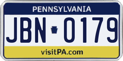 PA license plate JBN0179