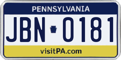 PA license plate JBN0181