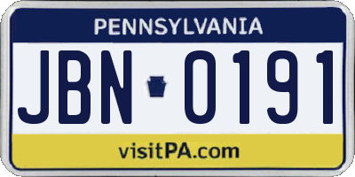 PA license plate JBN0191
