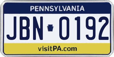 PA license plate JBN0192