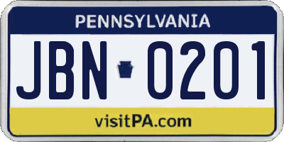 PA license plate JBN0201