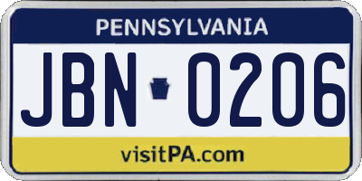PA license plate JBN0206