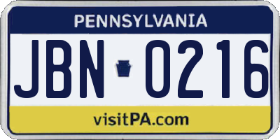 PA license plate JBN0216