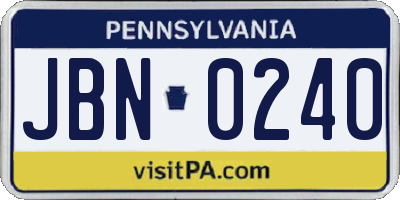 PA license plate JBN0240
