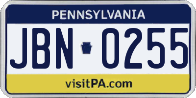 PA license plate JBN0255