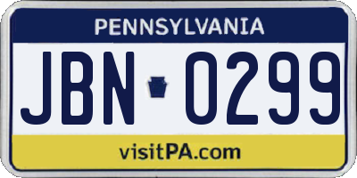 PA license plate JBN0299