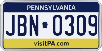 PA license plate JBN0309