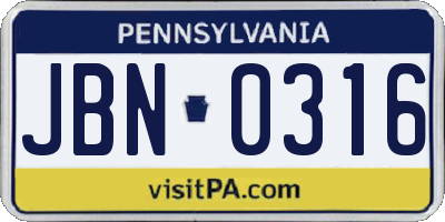 PA license plate JBN0316