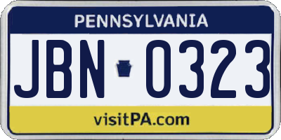 PA license plate JBN0323