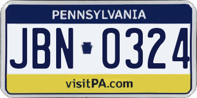PA license plate JBN0324
