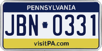 PA license plate JBN0331