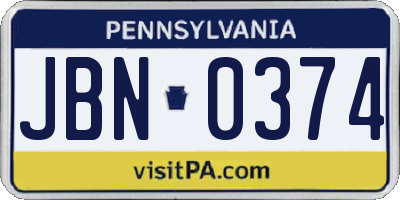 PA license plate JBN0374