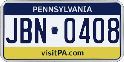 PA license plate JBN0408