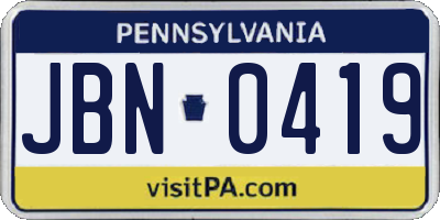 PA license plate JBN0419