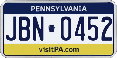PA license plate JBN0452