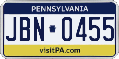 PA license plate JBN0455