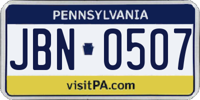PA license plate JBN0507