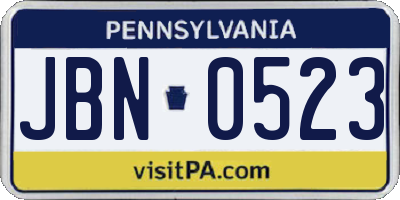 PA license plate JBN0523