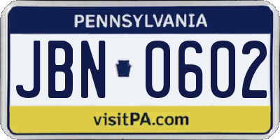 PA license plate JBN0602