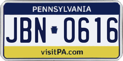 PA license plate JBN0616