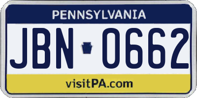 PA license plate JBN0662