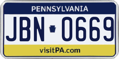 PA license plate JBN0669