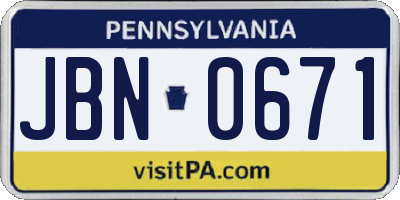PA license plate JBN0671