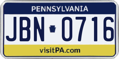 PA license plate JBN0716