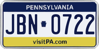 PA license plate JBN0722