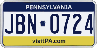 PA license plate JBN0724
