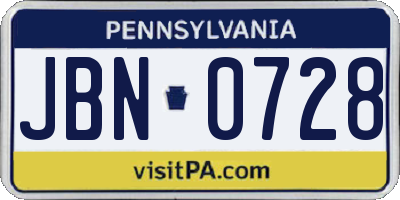 PA license plate JBN0728