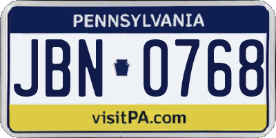 PA license plate JBN0768