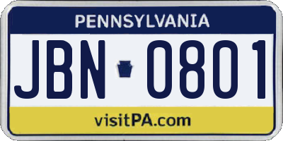 PA license plate JBN0801