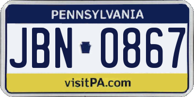 PA license plate JBN0867