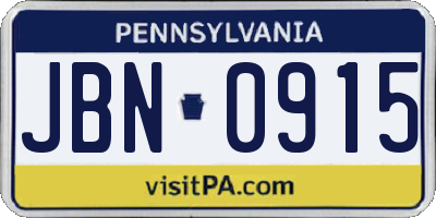 PA license plate JBN0915