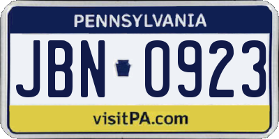 PA license plate JBN0923