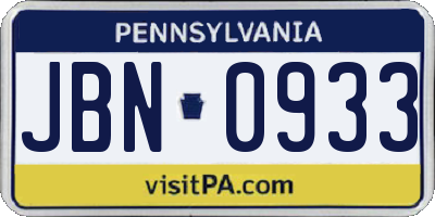 PA license plate JBN0933