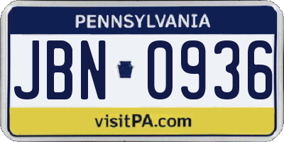 PA license plate JBN0936