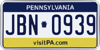 PA license plate JBN0939