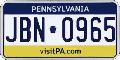 PA license plate JBN0965