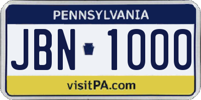 PA license plate JBN1000