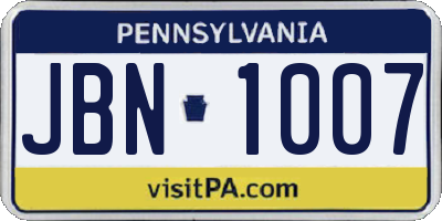 PA license plate JBN1007