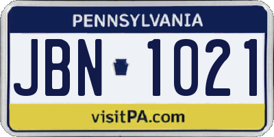 PA license plate JBN1021