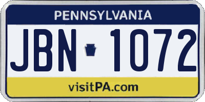 PA license plate JBN1072