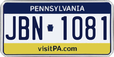 PA license plate JBN1081