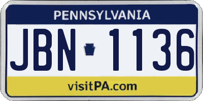 PA license plate JBN1136