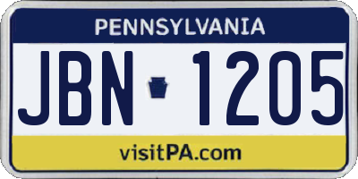 PA license plate JBN1205